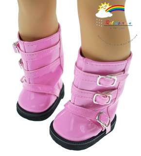 Buckles Boots Shoes Patent Pink for American Girl Doll  