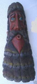 HAND CARVED WOODEN CEREMONIAL MASK BEARDED MAN  