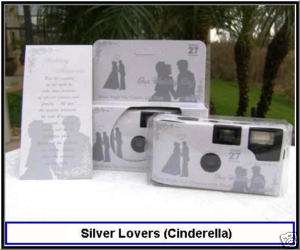 15 silver cinderella DISPOSABLE WEDDING CAMERAS New Favors/35mm,27exp 