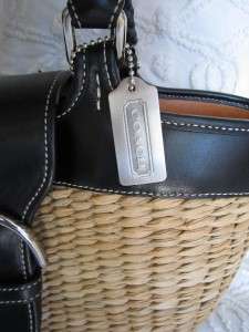 Coach Brown Leather and Cream Wicker Handbag M2K 6771  