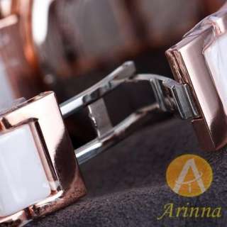 ARINNA lady clear waterproof white enamel Belt wrist Watch GP 