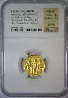   Empire Gold Ancient HERACLIUS 610 641 AD AV Solidus ~ NGC XF  