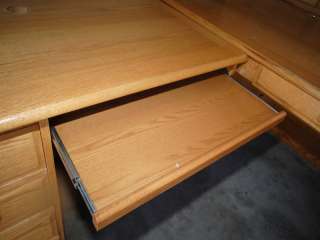 Solid Wood L Shaped Executive Desk + Bookshelf Drawers  