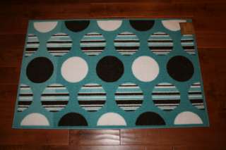   Washable Mat Rugs Blue Brown White Circles Pattern Cute Stripes  
