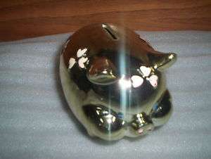Vintage Gold Colored Ceramic Pig Piggy Bank Coin Bank  