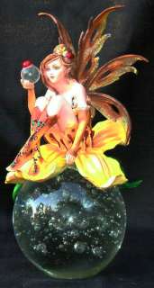 Fairy Yellow Flower Pixie Crystal Globe Figurine Statue  