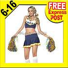 Cheerleader Costume Fancy Dress Up Uniform & Free Pom Pom size M 8 10