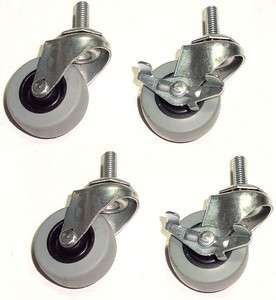 NEW Gray 2 Rubber Casters w 3/8 Threaded Stem  