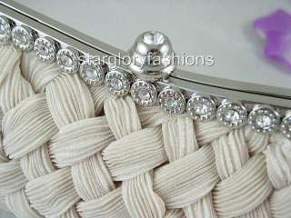 Weaved Satin Crystal Frame Wedding Clutch Bag 10 Colors  