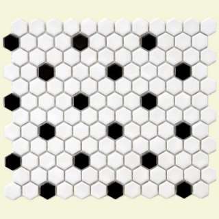 Metro Hex Glossy White With Black Dot 3/4 in.   11 7/8 in. x 10 1/4 in 