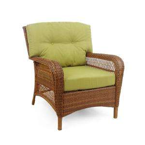   Brown All Weather Wicker Patio Lounge Chair with Green Cushions