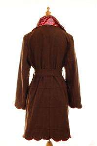 NWT AUTH Mercella Scallop Trim French Vintage Style Wool Coat Brown S 