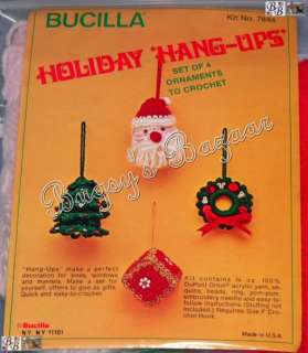 Bucilla HOLIDAY HANG UPS Ornaments Crochet Christmas Kit   Santa, Tree 