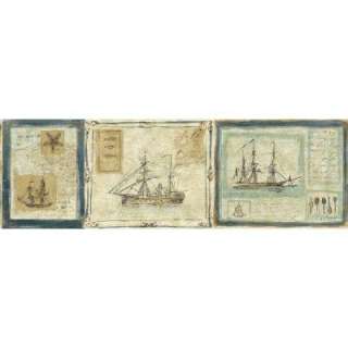 The Wallpaper Company 8 in X 10 in Blue And Beige Nautical Ships 