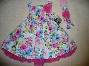 Petticoat Sommer Kleid Mädchen Baby Haarband Blumen 92  
