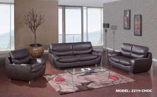   BONDED LEATHER CHOCOLATE BROWN SOFA LOVESEAT CHAIR 3 PC SET  
