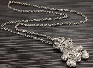 Charming silver tone bear crown pendant swarovski crystals chain 