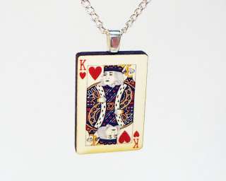 King of hearts playing card pendant silver necklace poker  