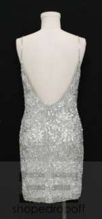 Oleg Cassini Silver Sequin & Beaded Silk Sleeveless Dress Size 6 