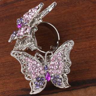   * Rhinestone Butterfly Fashion Cocktail Ring #8 Adjustable  