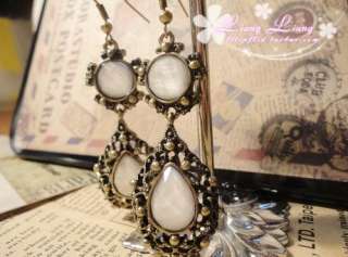   Noble Retro Gold White Stone Hollow Fashion Dangle Earrings  