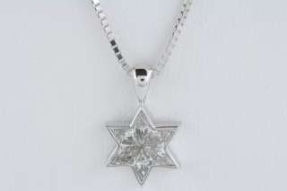 18K Chain White Gold Jewish Star Diamond Pendant .7 ct  