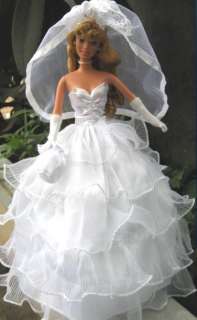   dress one veil one pair of gloves color white suitable barbie height