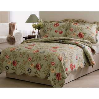FRENCH COUNTRY GARDEN FLORAL QUILT with MATCHING SHAMS ~ KING