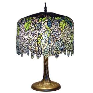   italia27 in. Tiffany Wisteria Bronze Table Lamp with tree Trunk Base