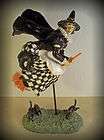 Primitive Folk Art Halloween Witch on Broom Cats figurine KD Vintage 