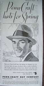 1935 Vintage Mens Penn Craft Hat for Spring Ad  
