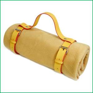 Traveller beige throw fleece blanket +Leather strap bag  