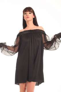 mini dress. Off shoulders sequined neckline. Sheer sleeves. Sequin 