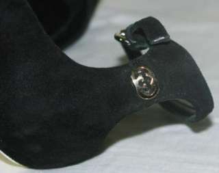 GUCCI BLACK SUEDE PAGE PEEP TOE/WHITE HEEL SANDALS~7  