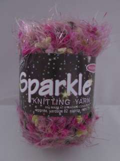 Knitting Yarn Sparkle Shimmer Eyelash 50g 82yd Poly Coral Pink Fuchsia 