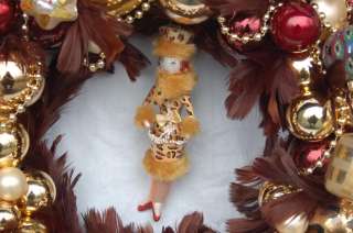 Gold & Wine Glam Gal Glass Ornament Feathered Wreath  