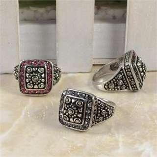   10pcs Vintage Silver Plated Square Emperor Crystal Rings R129  
