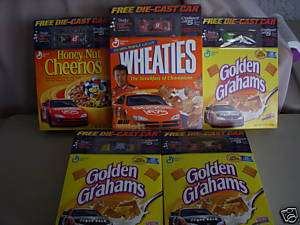 GENERAL MILLS NASCAR CEREAL BOXES W/CARS (SET of 5)  