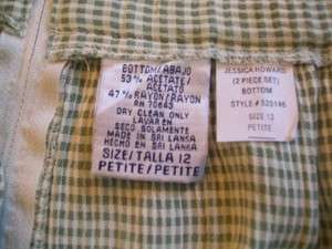 Jessica Howard Green and White Checkered Skirt Size 12P  