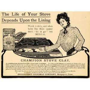  1904 Ad Bridgeport Crucible Champion Stove Clay Wife 
