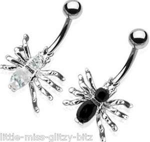 Creepy Crystal Spider Belly Bar   Pick Colour  