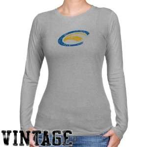 Clarion Golden Eagles Ladies Ash Distressed Logo Vintage Long Sleeve 