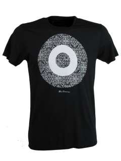Mens Ben Sherman Black T Shirt Grey Baroque Target Print  