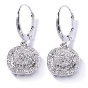 78ct Diamond 14K White Gold Cluster Dangle Earrings 