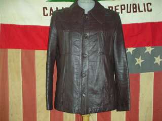 VTG 60s 70s HIPPIE MOD LEATHER JACKET COAT brown fight club donnie 