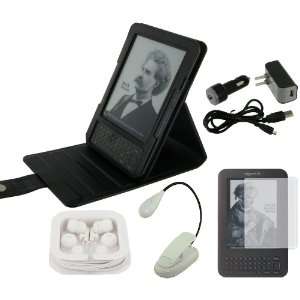  rooCase 7n1 (Black) Leather Case with Stand / LED Clip On Book 