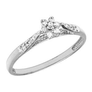    10K White Gold Flower Cluster Diamond Promise Ring Jewelry