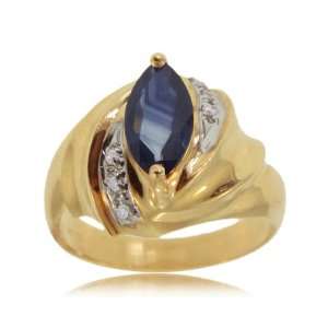  Sapphire Diamond Ring in 10K Yellow Gold Marquise Cut 