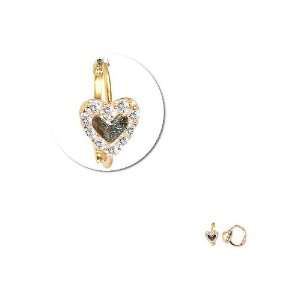   Yellow Gold, Mini Hoop Heart Stud Earring Lab Created Gems Jewelry