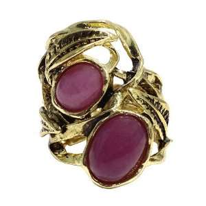   Burnished Gold Metal; Plum Gemstones; One Size Fits Most; Jewelry